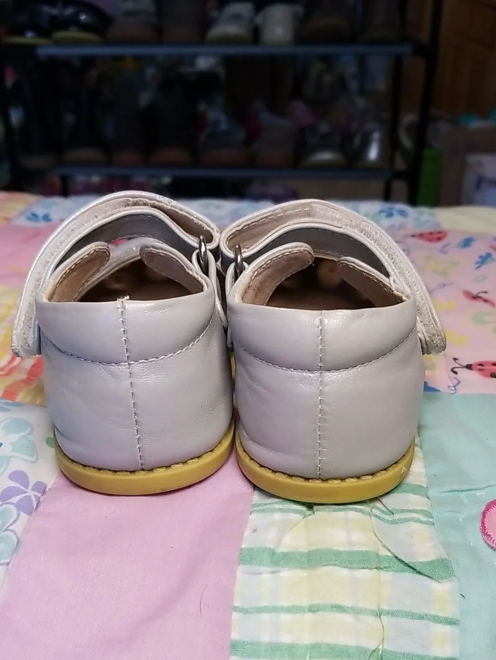 Livie & Luca Silver Leather Mary Jane Shoes with Silver Glitter Petals Size 8
